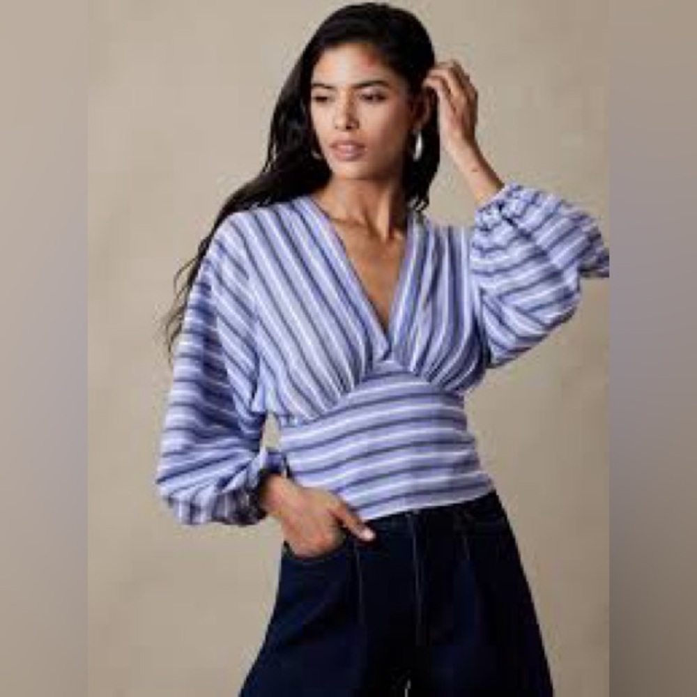 Banana Republic- Blue and White Striped Blouse Size 8‎